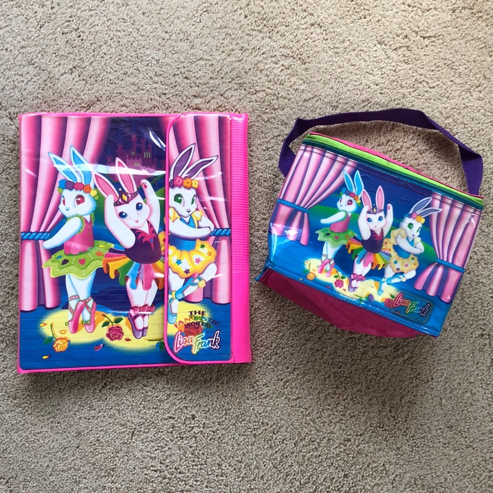 Lisa Frank ballerina bunnies binder and lunch box- USED condition, vintage 90s